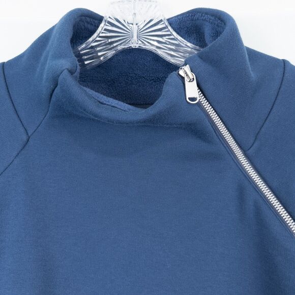Athleta Cozy Karma ASYM Pullover Womens Medium Enchanted Blue Athleisure 383402 - Picture 6 of 16